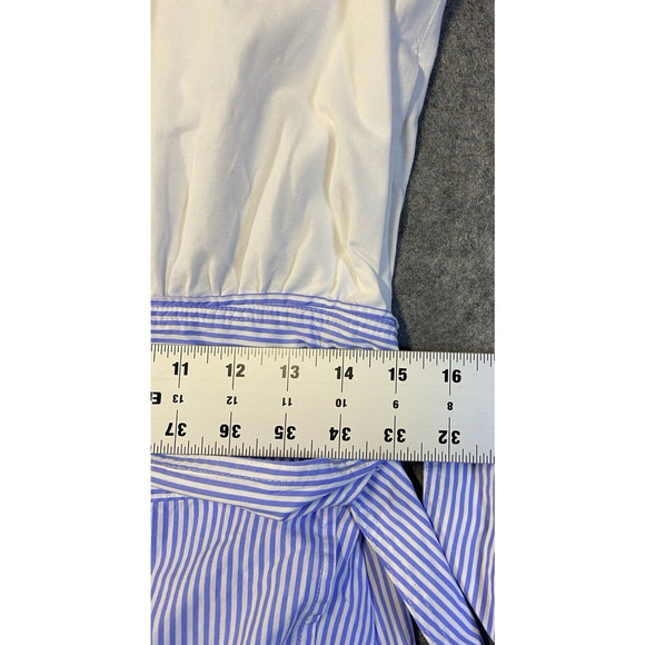 Veronica Beard Dress Large Blue White Ruffle Striped Mini - Picture 9 of 10